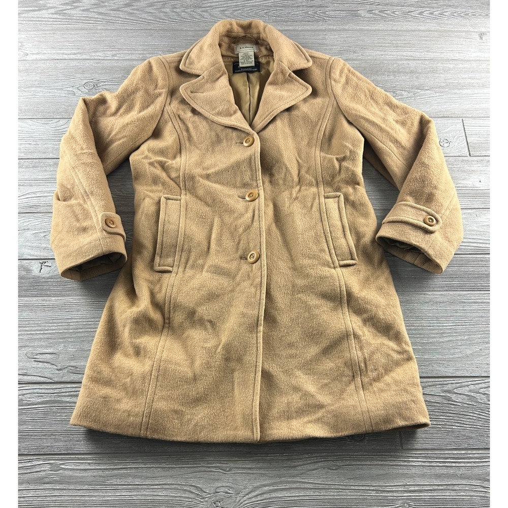 L.L. Bean Women's Peacoat Jacket Size 4 Petite Bellandi Italy Made Beige Tan